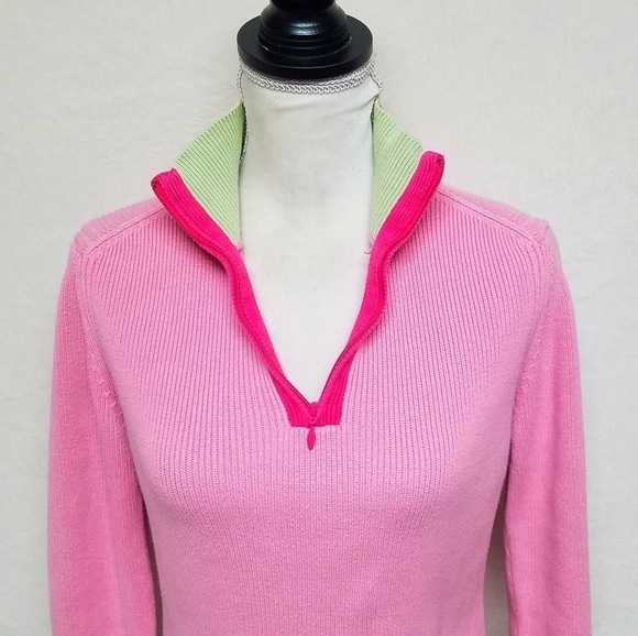 Vintage Retro Y2K Tommy Hilfiger Pastel Neon Pink Green Ribbed Pull-over Sweater - Picture 5 of 16